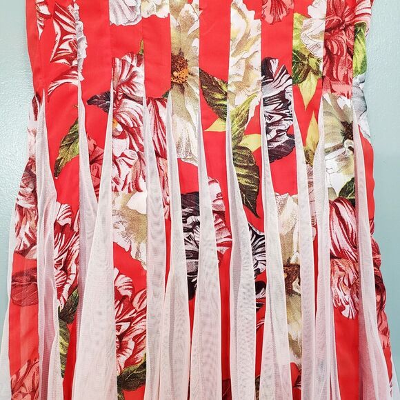 ASOS Dress Womens Petite Size 2 Red Floral Mesh Insert Fit and Flare Midi New - Picture 9 of 14